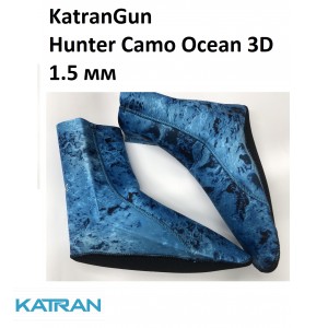 Носки для подводной охоты летом KatranGun Hunter Camo Ocean 3D 1.5 мм; нейлон/нейлон