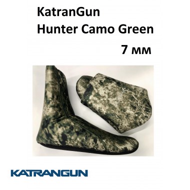 Шкарпетки для підводного полювання камуфляжні KatranGun Hunter Camo Green 7 мм; нейлон / відкрита пора