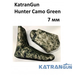 Носки для подводной охоты камуфляжные KatranGun Hunter Camo Green 7 мм; нейлон/открытая пора